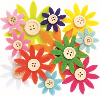 Hobby knopen - vilt - 36x - gekleurd - sixties bloemen met knoop - 3,5-7 cm