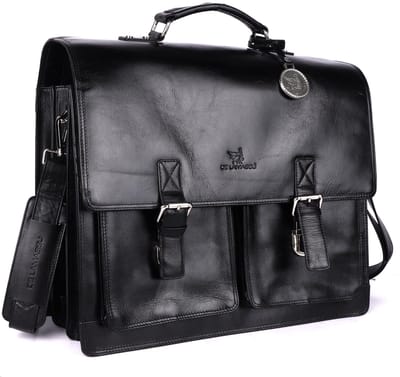 DE LAMASSU® (Gustavus) Leren Aktetas 17 Inch – Extra Ruim – Met Trolleyband & Organizer – Premium Business Tas Unisex Laptoptas 17 inch