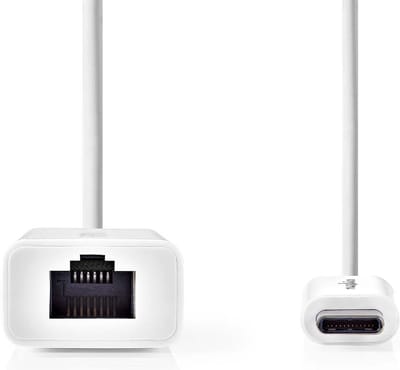 Nedis USB-netwerkadapter - USB 3.2 Gen 1 - 1 Gbps - USB-C Male - RJ45 Female - 0.20 m - Rond - Vernikkeld - Vertind-Koper - Wit - Doos