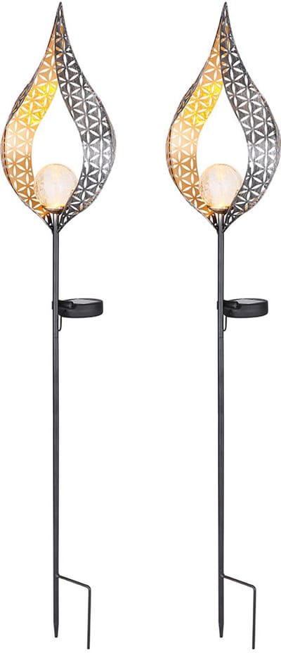 Solar light flame tuin solar stang voor buiten Solar tuindecoratie voor buiten, met grondspies en lichteffect, 1x LED warm wit, H 90 cm, set van 2