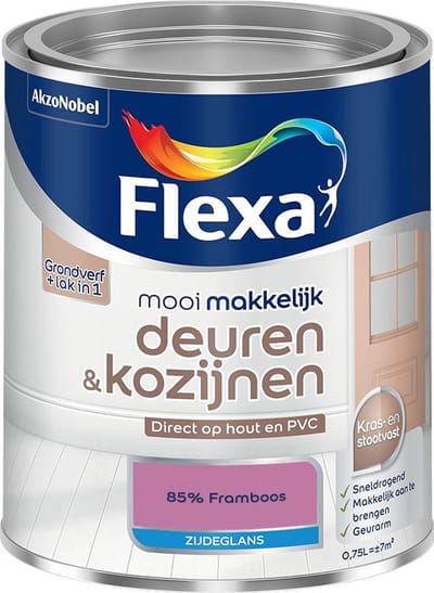 Flexa - Mooi Makkelijk Deuren & Kozijnen Zijdeglans - 85% Framboos - Mengverf - 750 Ml