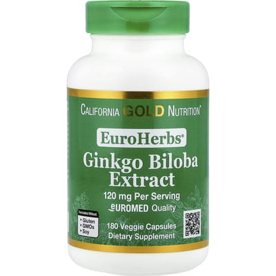 Euroherbs®, Ginkgo Biloba Extract, Euromed Kwaliteit, 120mg, 180 Veggie Capsules