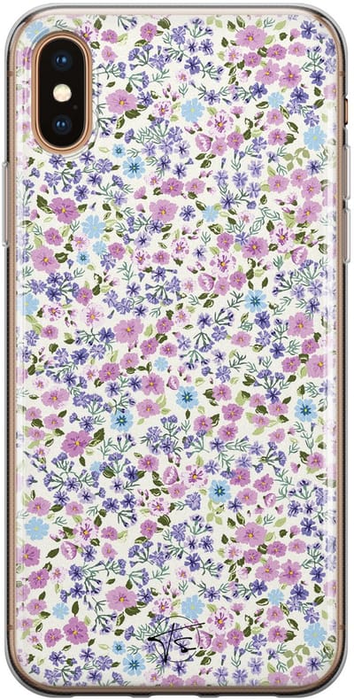 Hoesje geschikt voor iPhone Xs - Paarse bloemen - Soft Case - TPU - Bloemen - Paars - Mooie Telefoonhoesjes