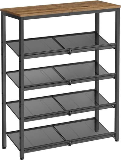 Hoppa! Schoenenrek - Honingbruin, Zwarte Inkt - Spaanplaat, Staal - 30 x 75 x 93 cm (B x D x H)