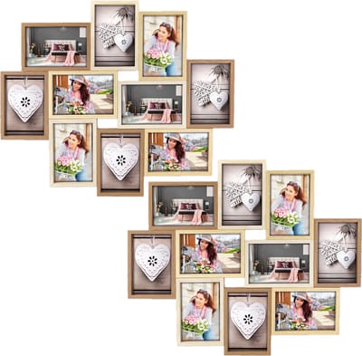 ZEP Fotolijst - 2x stuks - houten frame - naturel en wit - 47 x 56 x 3 cm - woondecoraties - accessoires