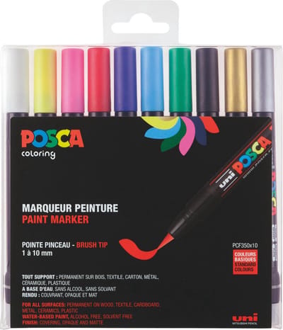 Uni Posca PCF350 - verfmarker - brushpen - set á 10 stuks.