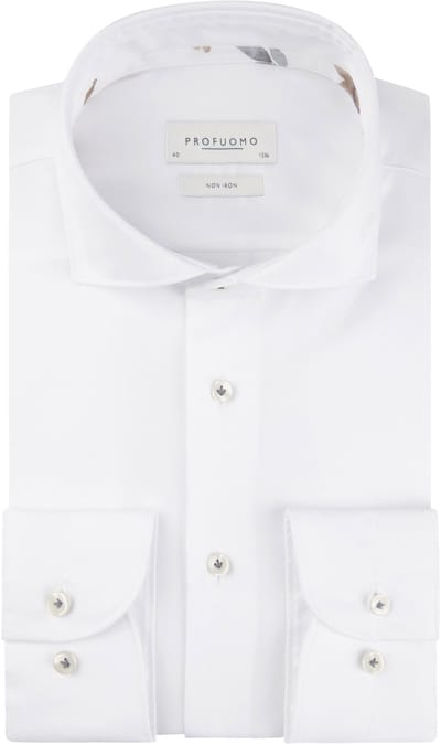 Profuomo slim fit heren overhemd - twill - wit - Strijkvrij - Boordmaat: 38