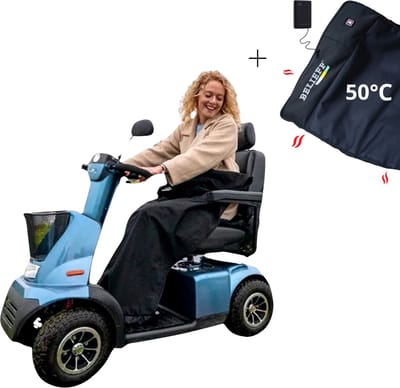 Belieff Scootmobiel Deken Met Heating Systeem - Waterdicht – Winddicht - Open Onderkant - Handzak - Beenkleed Scootmobiel - Unisex - Zwart – 100% Polyester - Fleece Gevoerd - Warm & Comfortabel