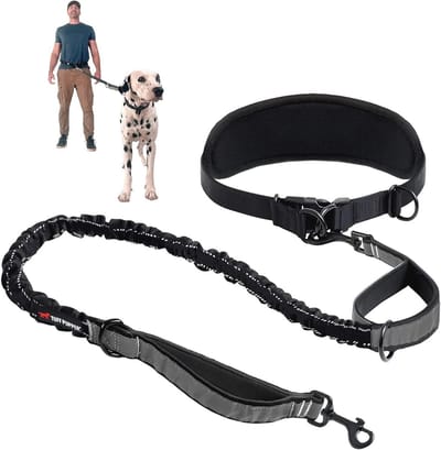 Handsfree hondenriem voor grote honden tot 55 kg | Schokabsorberende bungee | Reflecterende handgrepen | Lumbale heupgordel 55-110 cm