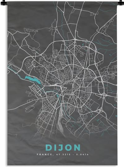 Wandkleed - Wanddoek - Dijon - Frankrijk - Kaart - Stadskaart - Plattegrond - 120x180 cm - Wandtapijt