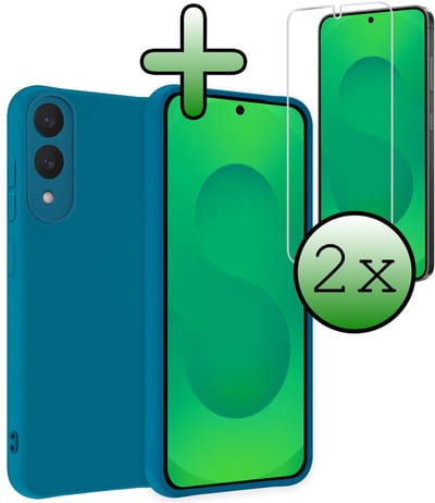 Hoesje Met 2x Screenprotector - Geschikt voor Samsung Galaxy S25 Edge - Sterk & Shockproof - Back Cover - Siliconen Case - Telefoon Hoes - Donkerblauw