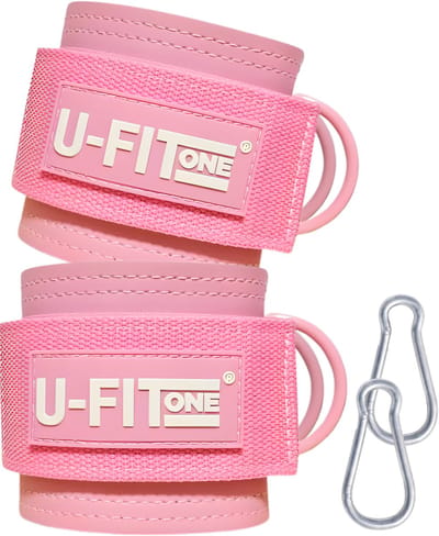 U Fit One 2 Stuks Ankle Strap Fitness met Draagtas en Karbijnhaken - Enkel Strap - Enkelband - Ankle Cuff Strap - Roze