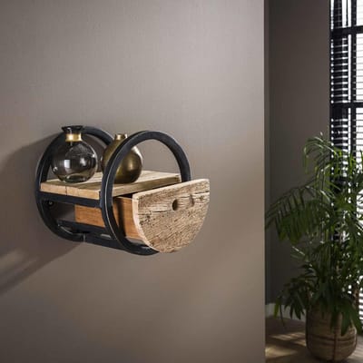 Industrieel rond wandrek hout en metaal Liv 30 cm
