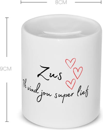 Akyol - zus ik vind jou super lief Spaarpot - Zus - de liefste zus - verjaardag - cadeautje voor zus - zus artikelen - kado - geschenk - 350 ML inhoud