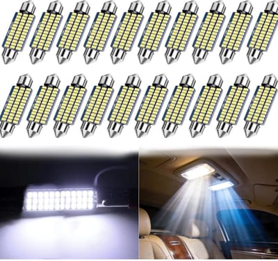 GELLDG 20 stuks Binnenverlichting Auto LED - Soffitlampen 12V 41x14mm - 180° Lichtbundel, Dubbele Pin, Snelle Installatie - Geschikt voor Inwendige Verlichting, Kofferbak en Kentekenverlichting - Kunststof - Set met 36 LED-perlen