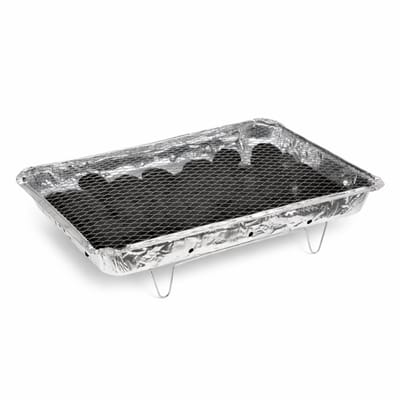 XXL Wegwerp Barbecue – 48 x 31 cm – Inclusief Briketten en Standaard – Wegwerp BBQ – Tafel BBQ voor Camping of Picknick – Houtskoolbarbecues – Zilver