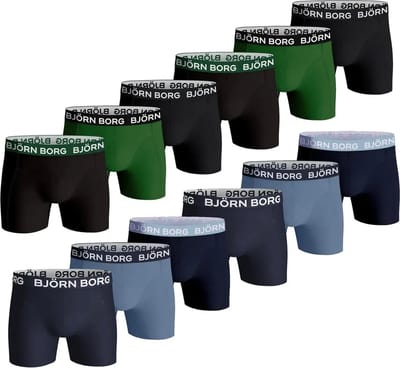 Björn Borg Cotton Stretch boxers - heren boxers normale lengte (12-pack) - navy blauw - blauw - navy blauw - blauw - navy blauw - navy blauw - zwart - groen - zwart - zwart - groen - zwart