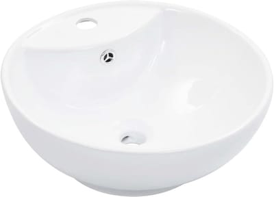 Ronde Wastafel Keramiek Wit Met Overloop – Stijlvolle Wastafel voor Badkamer of Toilet