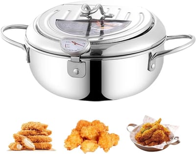 Frituurpan met rek - Friteuse pot - Gouden snacks maken - Veilig spettervrij frituren - 24 cm diameter - Zilver