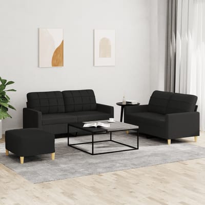 vidaXL - 3-delige - loungeset - met - kussens - stof - zwart
