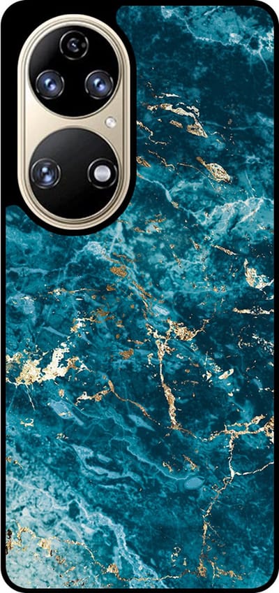 Smartphonica Telefoonhoesje Geschikt voor Huawei P50 met marmer opdruk - TPU backcover case blue marble design - Blauw geschikt voor Huawei P50