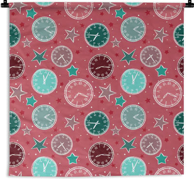 Wandkleed - Wanddoek - Klok - Roze - Patronen - Sterren - 180x180 cm - Wandtapijt