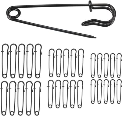 Heavy Duty Veiligheidsspelden - 30 Stuks in Zwart - 3 Maten (5 cm, 5,7 cm, 7 cm) voor Kleding, Leer, Knutselen en Meer