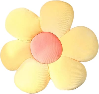JGS ® Bloemvloerkussen Tatami bloemvormig pluche decor comfortabel zitkussen voor kinderkamer thuis bankdecoratie (60 x 60 cm, geel en roze - a)