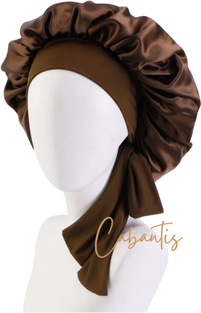 Cabantis® Verstelbaar Bonnet - Satijnen Slaapmuts Unisex – Frizz-vrije Nachtcap met Brede Elastische Band - Satijn Bruin