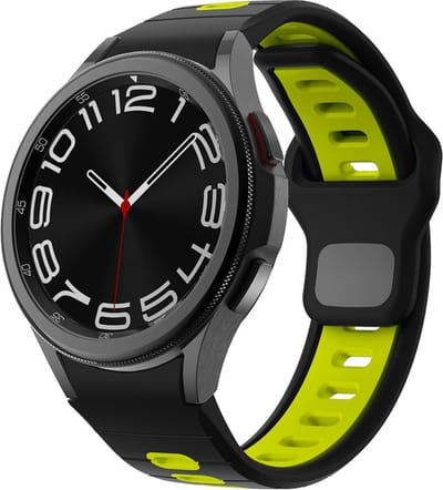 Siliconen bandje - geschikt voor Samsung Galaxy Watch 7 / Watch 6 / Watch 6 Classic / Watch 5 / Watch 5 Pro / Watch 4 / Watch 4 Classic / Watch FE - zwart-limoengroen