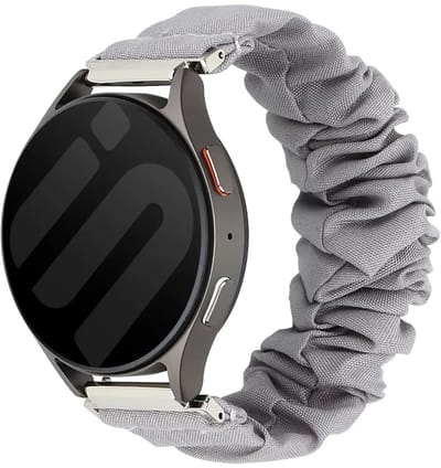 Strap-it Scrunchie Nylon bandje 20mm geschikt voor Samsung Galaxy Watch 7 (40/44mm) / Galaxy Watch 6 (Classic) / Galaxy Watch 5 (Pro) / Galaxy Watch 4 / Watch 3 / Watch FE / Polar Ignite 3-2 / Pacer / Unite / Huawei GT3 - GT2 (Grijs)