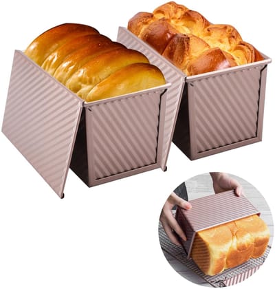 Dailygoods- Broodbakvorm met Deksel - 2 Stuks - Rechthoekige Bakvorm - Antiaanbaklaag - Koolstofstaal - 900 g Deeg