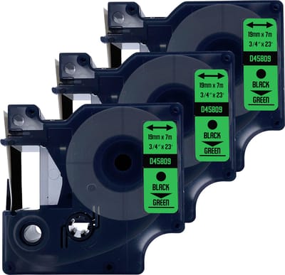 DULA Dymo D1 45809 - S0720890 - Compatible label tape - 3 lettertapes - Zwart op groen - 19mm x 7m