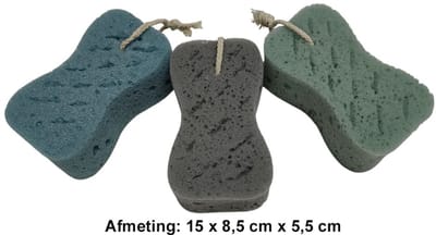 Rojafit Bad- en Douche Spons - Reliëf - Voordeelset 3 Stuks !! - Groen Grijs Blauw - Afmeting: 15 x 8,5 x 5,5 cm.