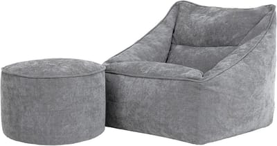 Comfortabele Fauteuil met Ronde Hocker en Vulling - Zachte Chenille Zitzak voor Woonkamer en Slaapkamer