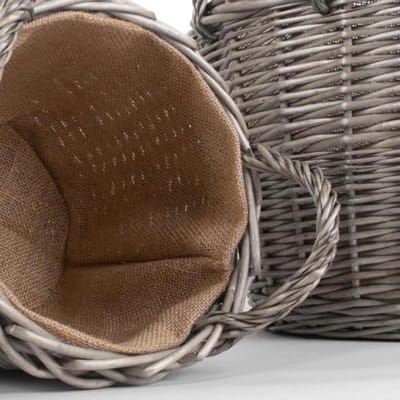 Rieten Mand - Opbergmand - Haardhout Opslag - Hessian Voering - 24x21 cm - Antiek Wassen