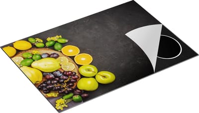 Chefcare Inductie Beschermer Fruit op Zwarte Marmer - 75x50 cm - Afdekplaat Inductie - Kookplaat Beschermer - Inductie Mat