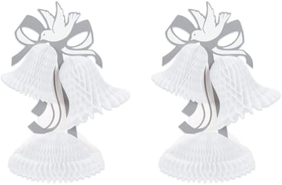 S55311-WAZ2 2 Stuk Honingraat Tissue Bell Centerpieces voor Bruiloft Decoratie, Bruids Douche Decoratie, Verjaardag Feestbenodigdheden, Papier, Wit/Zilver