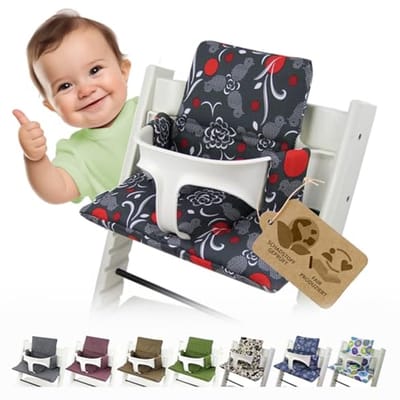 Vervangende hoes voor zitkussen en stoelverkleiner - Compatibel met Tripp Trapp kinderstoel - Grijs Rood Vogels