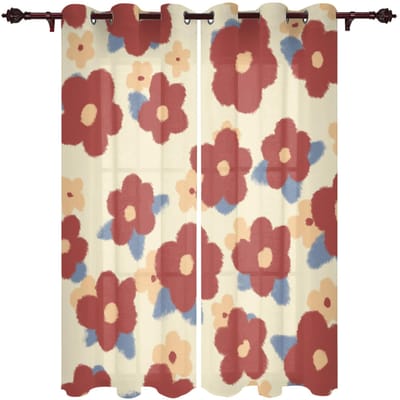 Vintage Bloemen Kruidachtige Plant Linnen Textuur Raamgordijn voor Woonkamer Slaapkamer Gordijnen Huisdecoratie Keuken Jaloezieën Gordijnen 135W x 60H(cm)