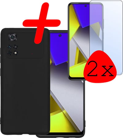 Hoesje Met 2x Screenprotector - Geschikt voor Xiaomi Poco X4 Pro 5G - Sterk & Shockproof - Back Cover - Siliconen Case - Telefoon Hoes - Zwart