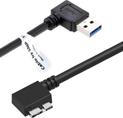 OneOne 0,22m Micro USB 3.0 kabel. Haaks rechts en haaks links. Micro USB B datakabel past op Externe harde schijf van Seagate, LaCie, Toshiba, Verbatim, Transcend, Adata, Buffalo, WD Elements / Western Digital