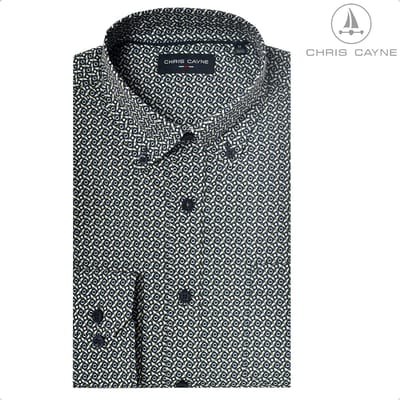 Chris Cayne overhemd lange mouw - M - navy-groen - borstzak