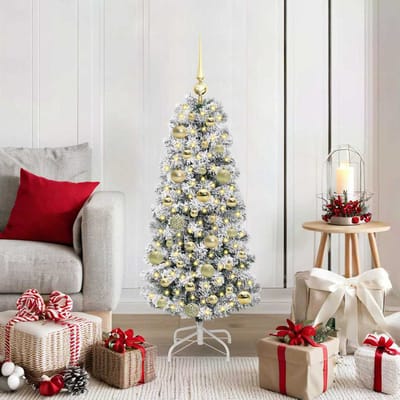 vidaXL - Kunstmatige - Hinged - Kerstboom - 150 - LED's - Groen - en - Wit - 120 - cm
