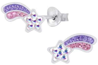 Joy|S - Zilveren vallende ster oorbellen - roze paars kristal - 13 x 6 mm