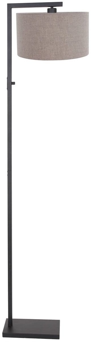 Zwarte vloerlamp Stang 8217ZW van Steinhauer, hoogte 160cm, met grijze linnen kap en metaal, modern design voor binnengebruik