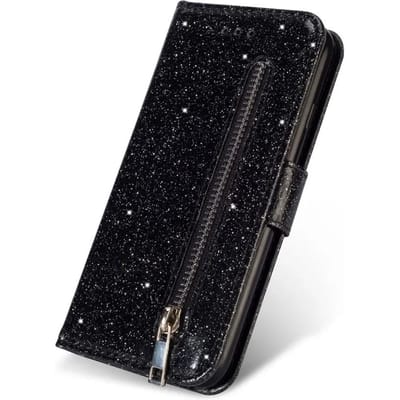 Portemonnee Bling Glitter Magnetische Flip Rits Leer Hoesje Voor Samsung Galaxy S24 FE S23 Ultra S22 Plus S21 S20 FE S10 20 10 9 Samsung Note 10 Lite