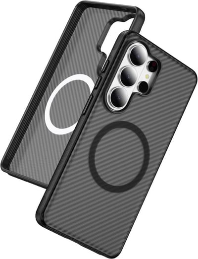Casemania Hoesje Geschikt voor Samsung Galaxy S26 Ultra - Zwart - Magnetishce Back Cover met Carbon Fiber Print - Bescherming Telefoonhoesje Geschikt voor MagSafe