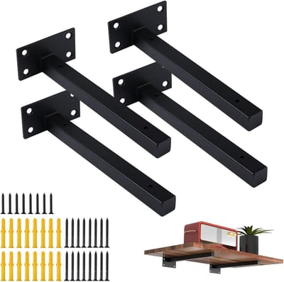 Famanu – Set van 4 zware wandbeugels - metalen beugel voor zwevende plank - console - home office - slaapkamer - keuken - zwart roestvrij staal