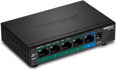 5-poorts Gigabit PoE+ switch met 32 W PoE-vermogensbudget en ventilatorloos design